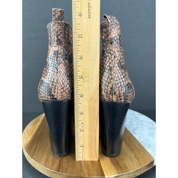 Marc Fisher LTD Alva Leather Snake Block Heel Slip On Bootie Brown/Black Size 10 - Picture 9 of 10